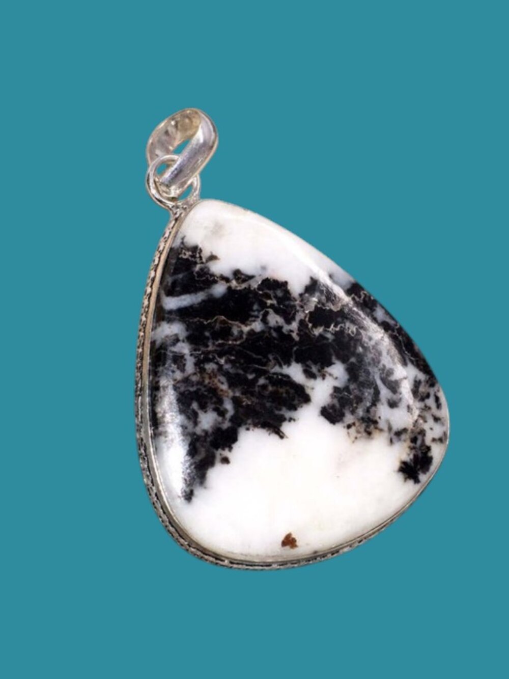 925 Silver Plated White Buffalo Turquoise Pendant Size 2.2"